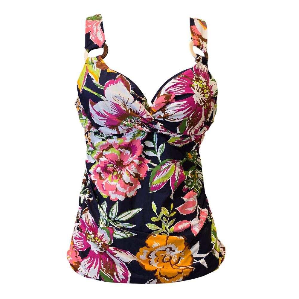 Anne Cole Tropical Bloom Twist Front Tankini Swim L141233 Top Size 32DD/34D